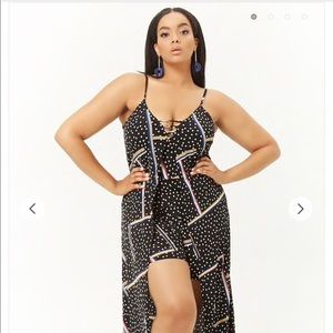 Plus size polka dot abstract skort romper